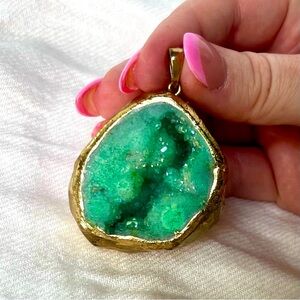 Green, Gold Coated, Geode Pendant for Necklace